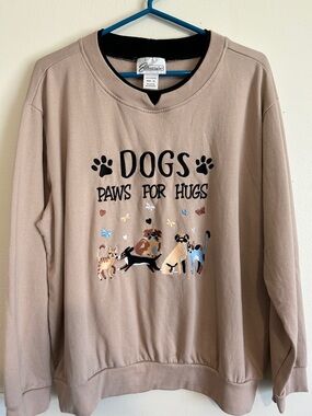 Y2K Easy Essentials Taupe Crewneck Sweatshirt with Dog Graphic Embroidery